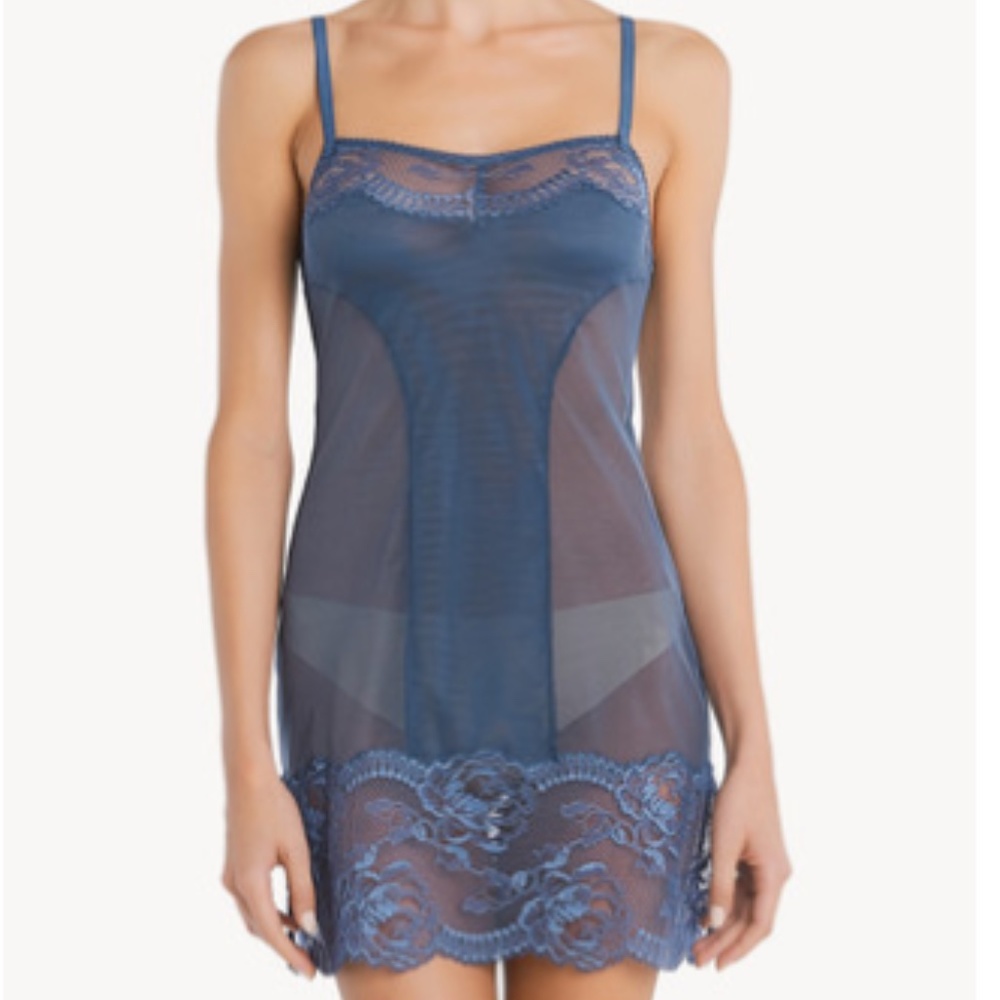 BRIGITTA Dark blue lace slip $300.00